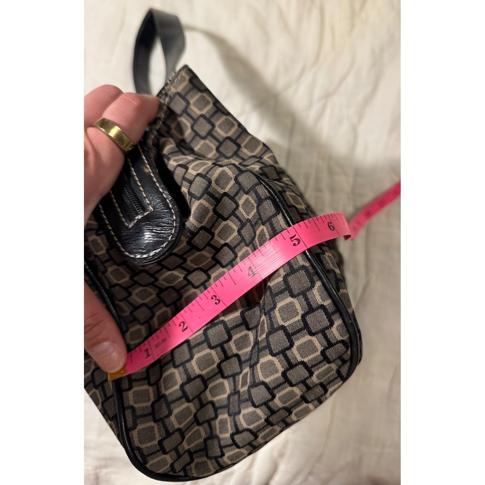 Nine West Geometric Print Satchel Shoulder Bag Black Tan with Coin Pouch Large - Picture 15 of 16